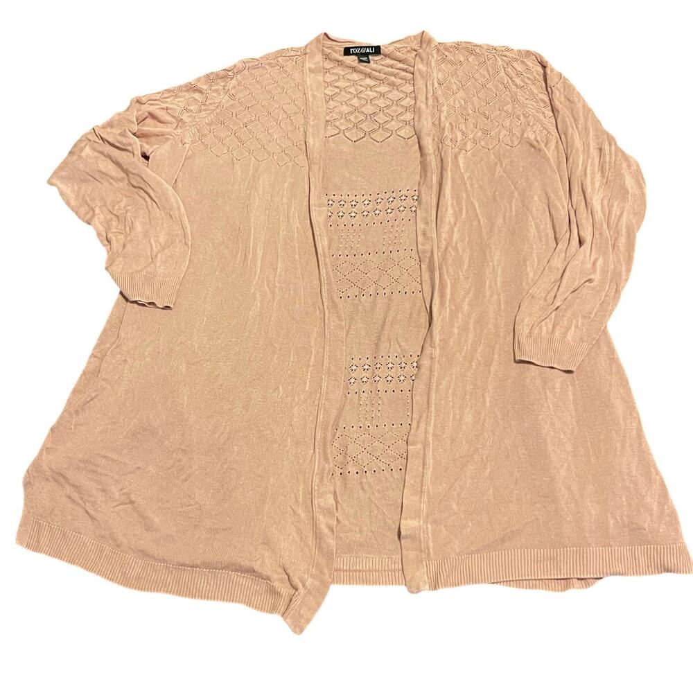 roz & ali pointelle cardigan - dusty pink - 3X EUC